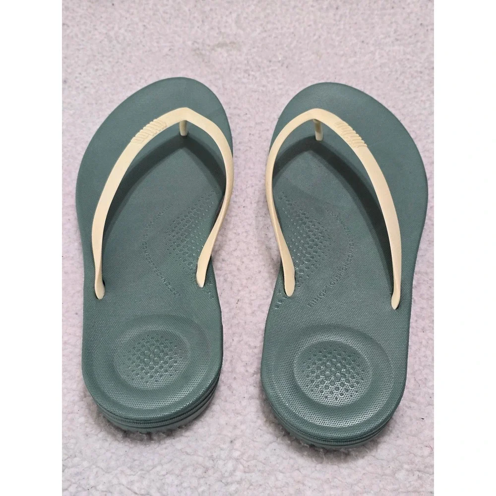 FitFlop iQushion Ergonomic Flip Flops Sage Green Cream Mens 13 EU 47 UK 12